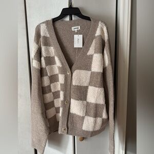 ADORA Brown and Cream Checkered Cardigan